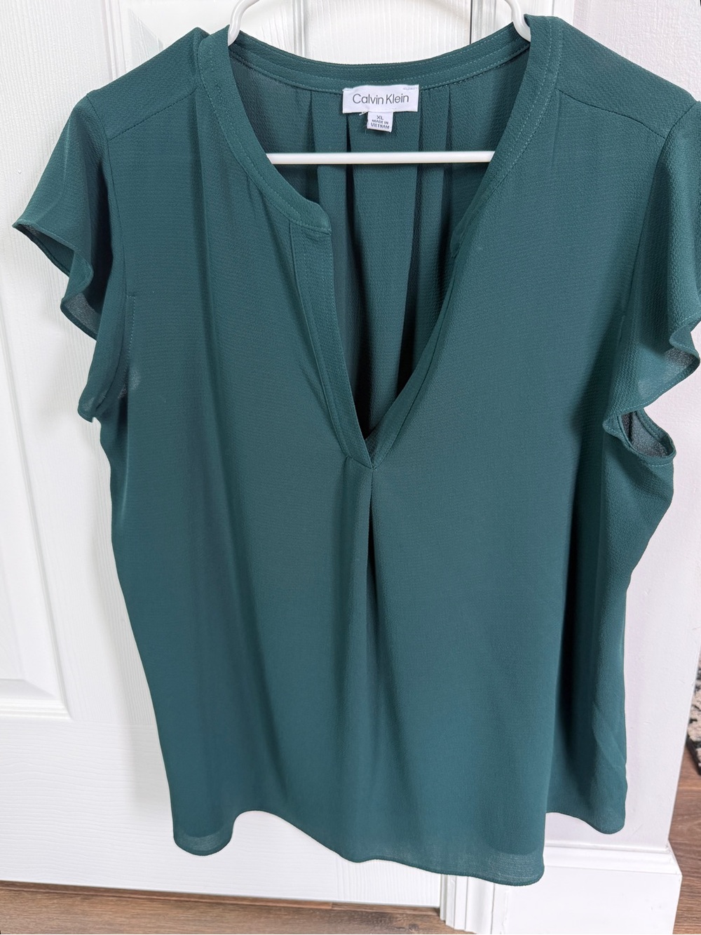 Calvin Klein Teal V-Neck Flutter Sleeve Blouse